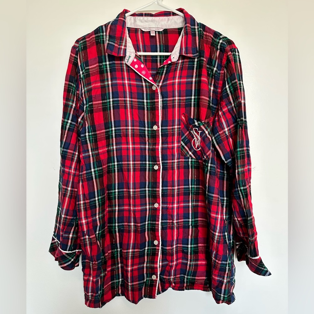 Victoria Secret Red Plaid PJ Dress/Shirt Size Large